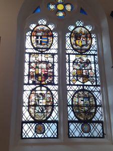 A stained glass window in St. Luke's Church in Charlton Village.