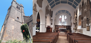 St Luke's Church Charlton - a composite image showing an exterior view on the left and the interior on the right